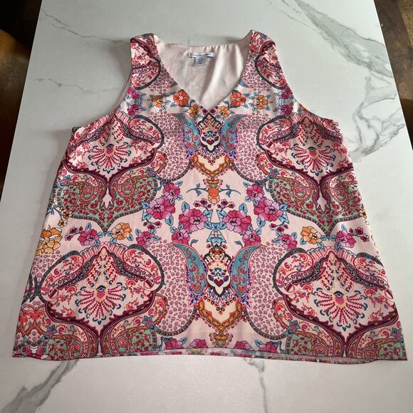 TABITHA WEBB Womens Pink Floral Print Sleeveless Flowy Top V Neck XL Blouse NEW - Picture 1 of 9